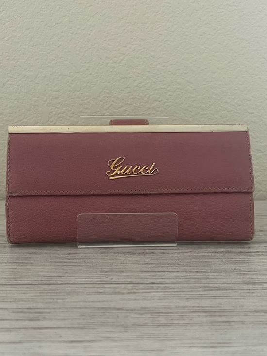 Gucci Handbags - GUCCI Rose Pink Leather Continental Wallet with Gold Script Logo